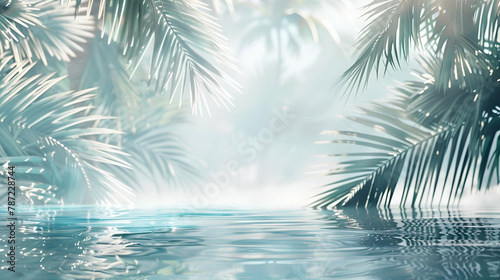 a shady view of palm leaves and water