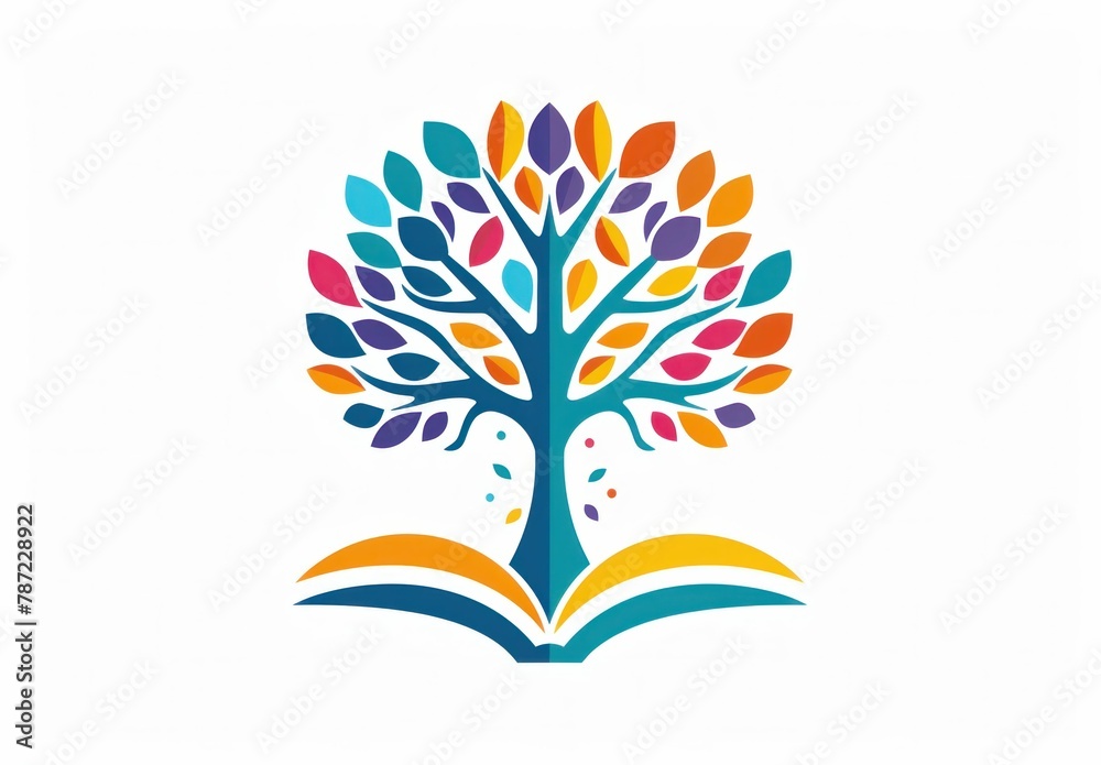 Vibrant Tree with Leaves and Book in Background Nature and Education Concept Logo Icon Vibrant Tree with Leaves and Book in Background Nature and Education Concept Logo Icon