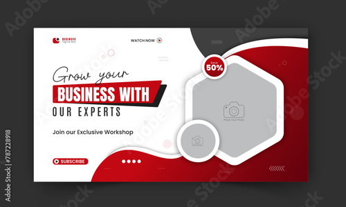 Modern and business workshop promotion YouTube video thumbnail design, editable corporate, creative YouTube live stream video social media cover, web banner template with abstract red color shapes