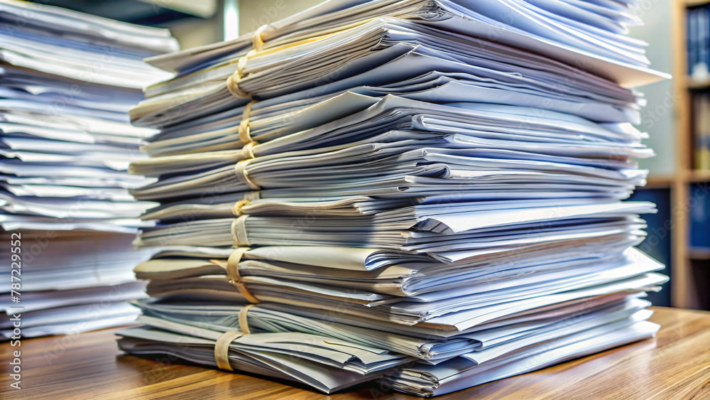Magazines and newspapers stacked neatly together, forming a organized heap of reading material Magazines and newspapers stacked neatly together, forming a organized heap of reading material