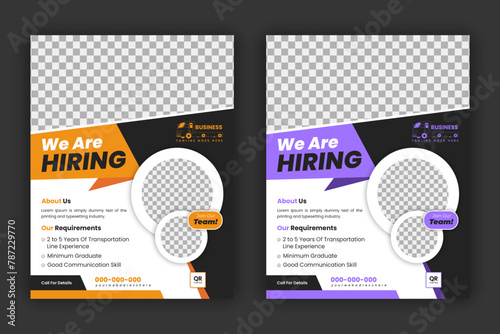 Construction Hire Flyer Design Template We are hiring for job vacancies, construction, and home renovation flyers. Vector orange and purple color layout in A4 flyer size