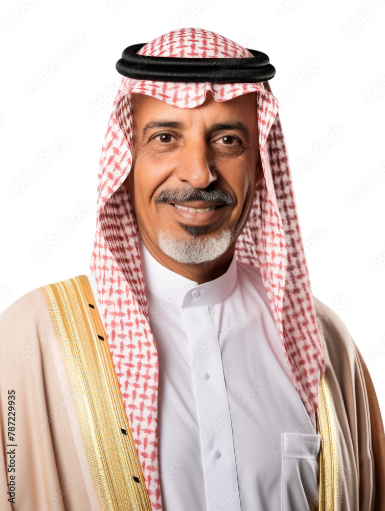 Obraz premium Little fat Arab man smile and happy emotion transparent background
