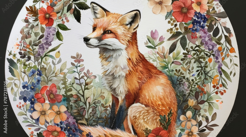 Fototapeta premium A plate featuring a detailed illustration of a fox, showcasing its vibrant colors and intricate details