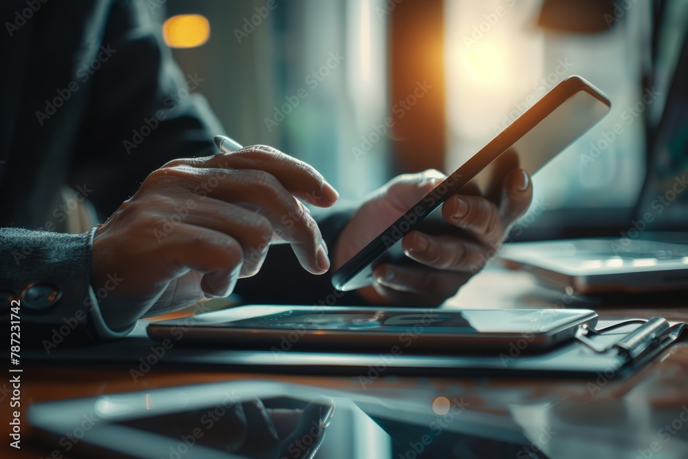 Naklejka premium People who use cell phones and laptops
