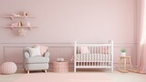 Pastel Pink Nursery:  a soft and soothing nursery with pastel pink walls, white crib and furniture, and touches of soft gray, perfect for a calming and nurturing environment
