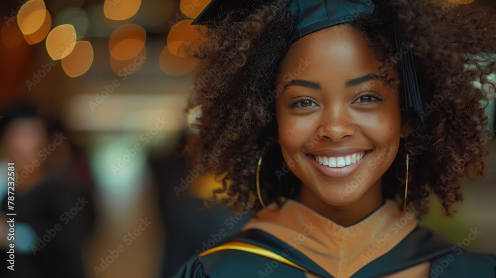 Graduating Black Woman in Cap and Gown Stock Photo | Adobe Stock