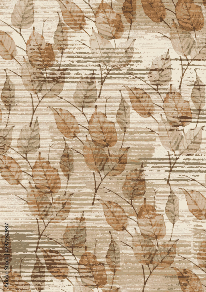 Pale autumn leaves with horizontal worned stripes background