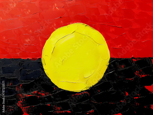 Australian Indigenous aboriginal flag art palette knife brush oil dot painting Naidoc week Australia Aboriginal red yellow black paint diversity reconciliation cultural dreamtime backdrop background photo