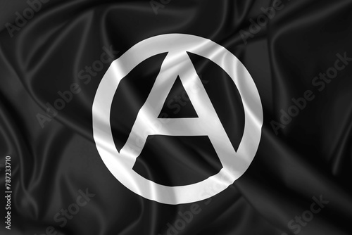 Anarchist symbol on black background waving in the wind