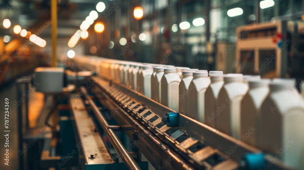 Milk production conveyor belt at the factory Milk production conveyor belt at the factory