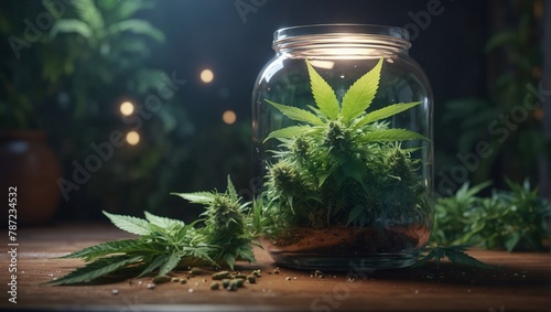 Jar full of marijuana, cannabis flowers photo