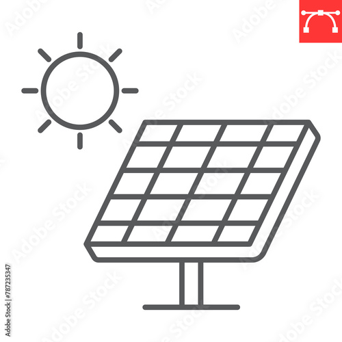 Solar panel line icon, ecology and electricity, sun energy vector icon, vector graphics, editable stroke outline sign, eps 10.