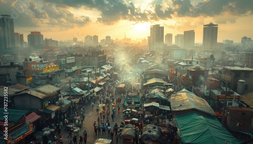 Emerging Markets Opportunities, Feature images of emerging market economies, vibrant cityscapes, and bustling marketplaces to represent investment opportunities in developing countries