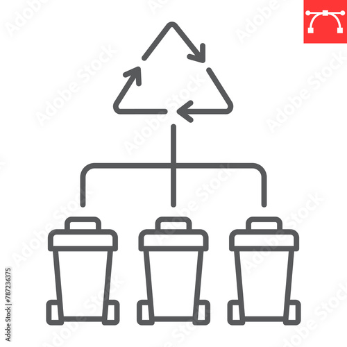 Waste sorting line icon, ecology and recycling, trash sorting containers vector icon, vector graphics, editable stroke outline sign, eps 10.