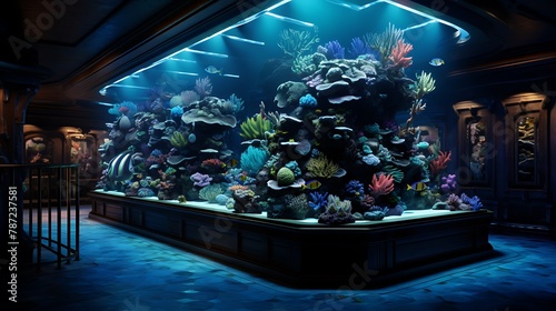 Plan a virtual aquarium room with lifelike fish and coral reefs