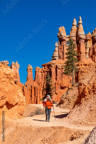 Senior woman hiking in Bryce Canyon National Park photo