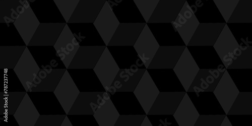Abstract cubes geometric tile and mosaic wall or grid hexagon technology wallpaper. black and gray geometric block cube structure backdrop grid triangle texture vintage design.