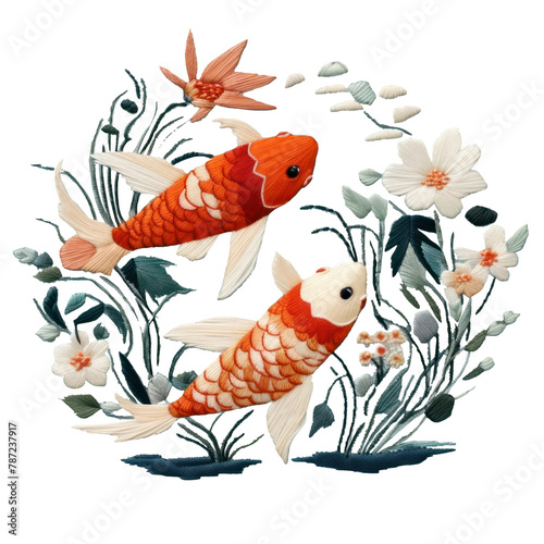 PNG Embroidery fish pattern animal.