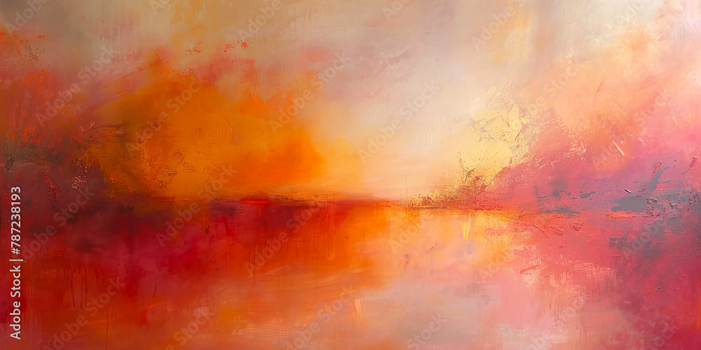 Oil painting in red, orange and yellow tones, fiery abstraction, atmosphere of fire, passion