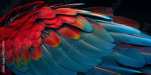 Wallpaper Mural Richly detailed feathers of a macaw in a close-up with a blend of red, blue, and green hues showcasing the bird's natural beauty Torontodigital.ca