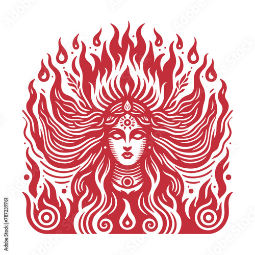 Mythical goddess of fire. Beautiful engraving illustration, emblem, icon, logo © Victoria