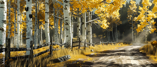Autumn Forest Scene in Rocky Mountains, Sunlit Aspen Trees and Tranquil Environment, Seasonal Natural Beauty
