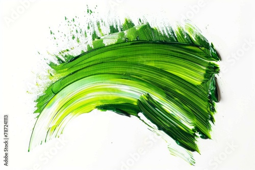 green, one, oil brush stroke on white background, 