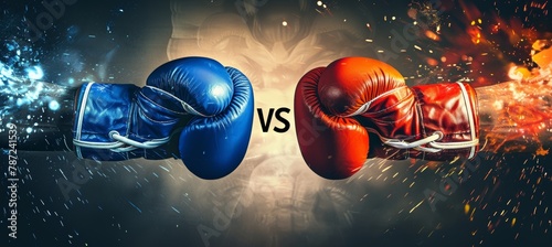 Famous boxing match poster  gloves clash with vs letters for versus in the center photo