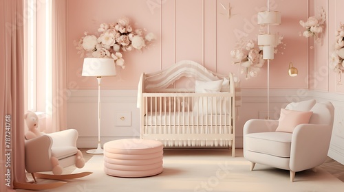 Soft Blush Pink Nursery   a gentle nursery with blush pink walls  white crib and furniture  and hints of gold  creating a delicate and nurturing environment for the little one