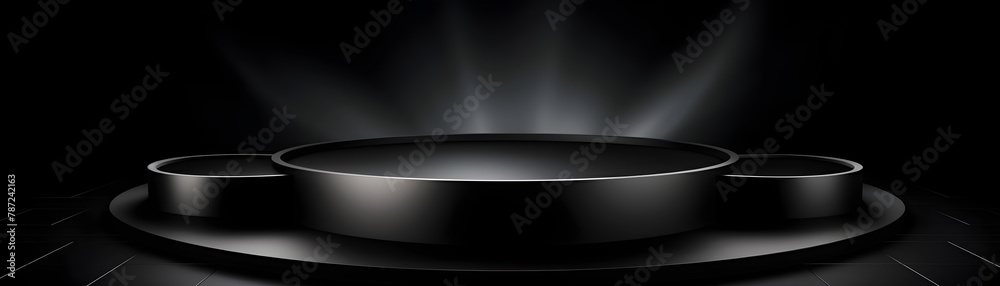 Dramatic Podium Display in Darkened Smoky Studio with Dramatic Lighting and Atmospheric Textures