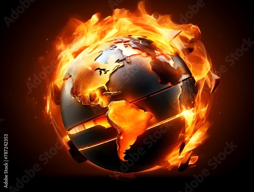 Earth Collapse in Flames - Conceptual of Global Crisis Driven by Industry and Finance Excess