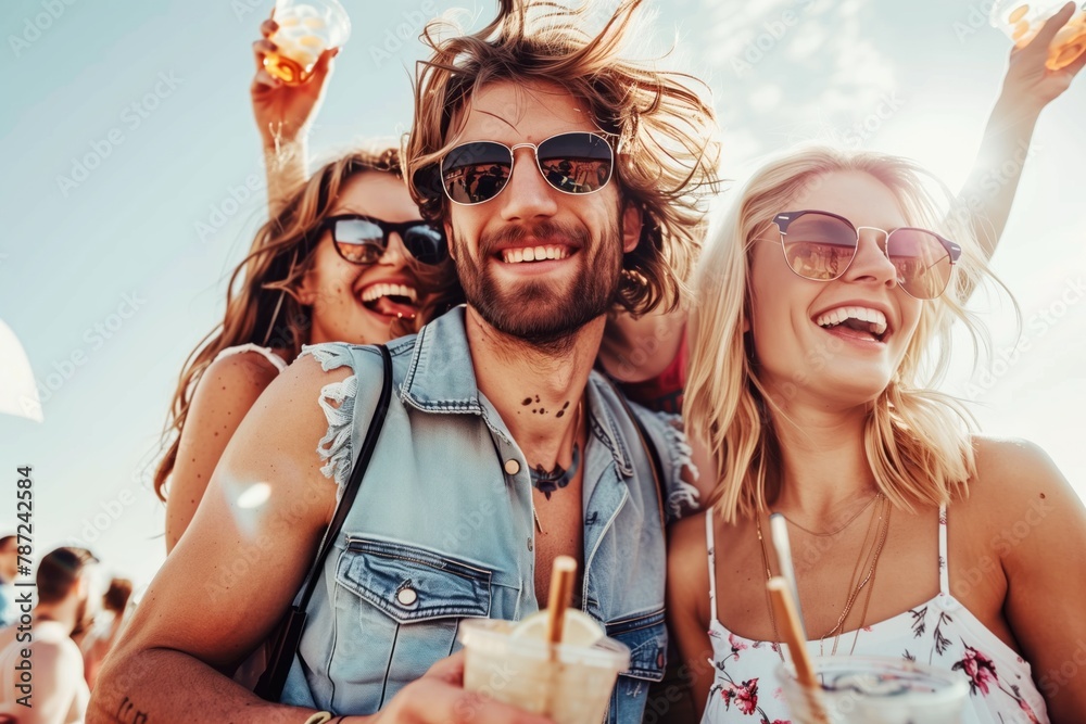 Friends Toasting Drinks at Summer Festival