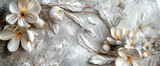 panel wall art, marble background with feather and flowers desig