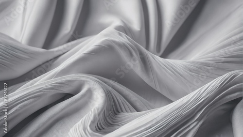 3D render, abstract background with pleated fabric, white cloth macro, fashion wallpaper wavy layers.