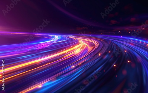 Abstract futuristic glowing neon purple blue background for presentations and websites. Surreal 3D dynamic technology backdrop.