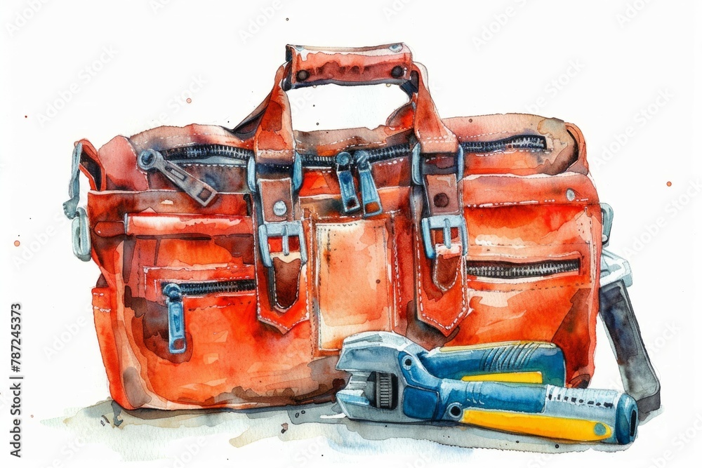 Naklejka premium tool bag in watercolor style on white background.