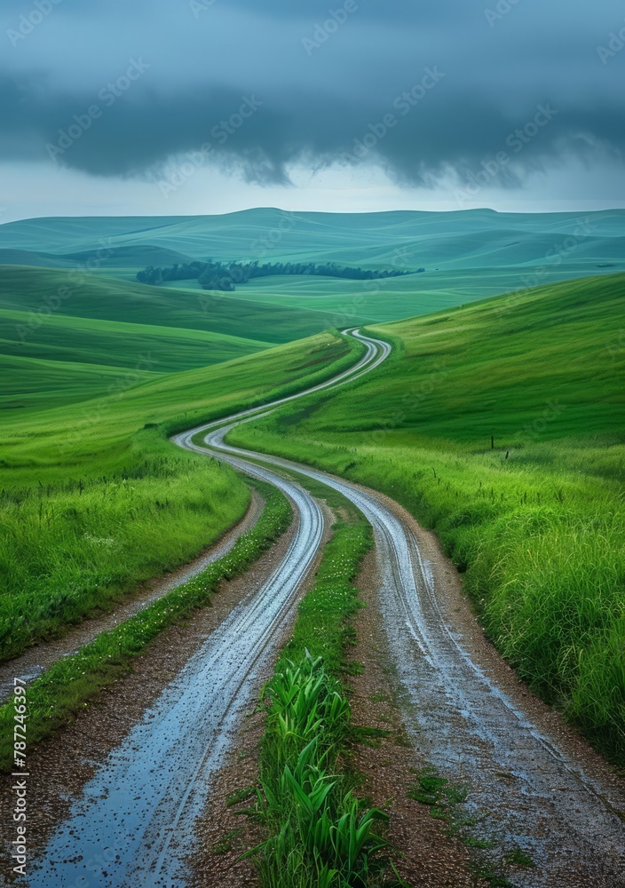 Curving rural road through the green hills Curving rural road through the green hills