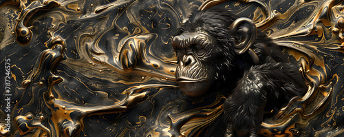 Monkey made with marble effect illustration sculpture background. generative ai