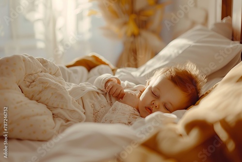 Cozy toddler naptime in a sunlit room photo