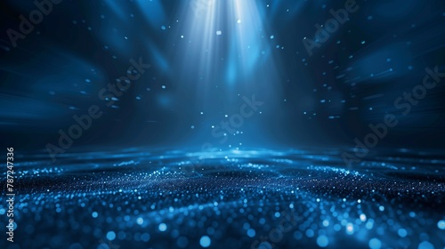Abstract Blue Particle Waves with Light Beams © admin_design