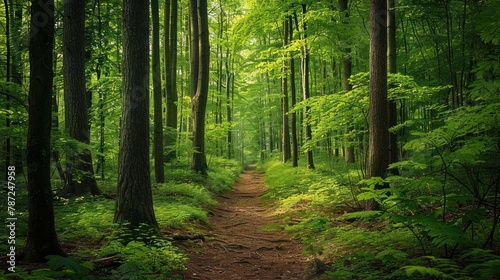 Beautiful young forest with a trail for walking