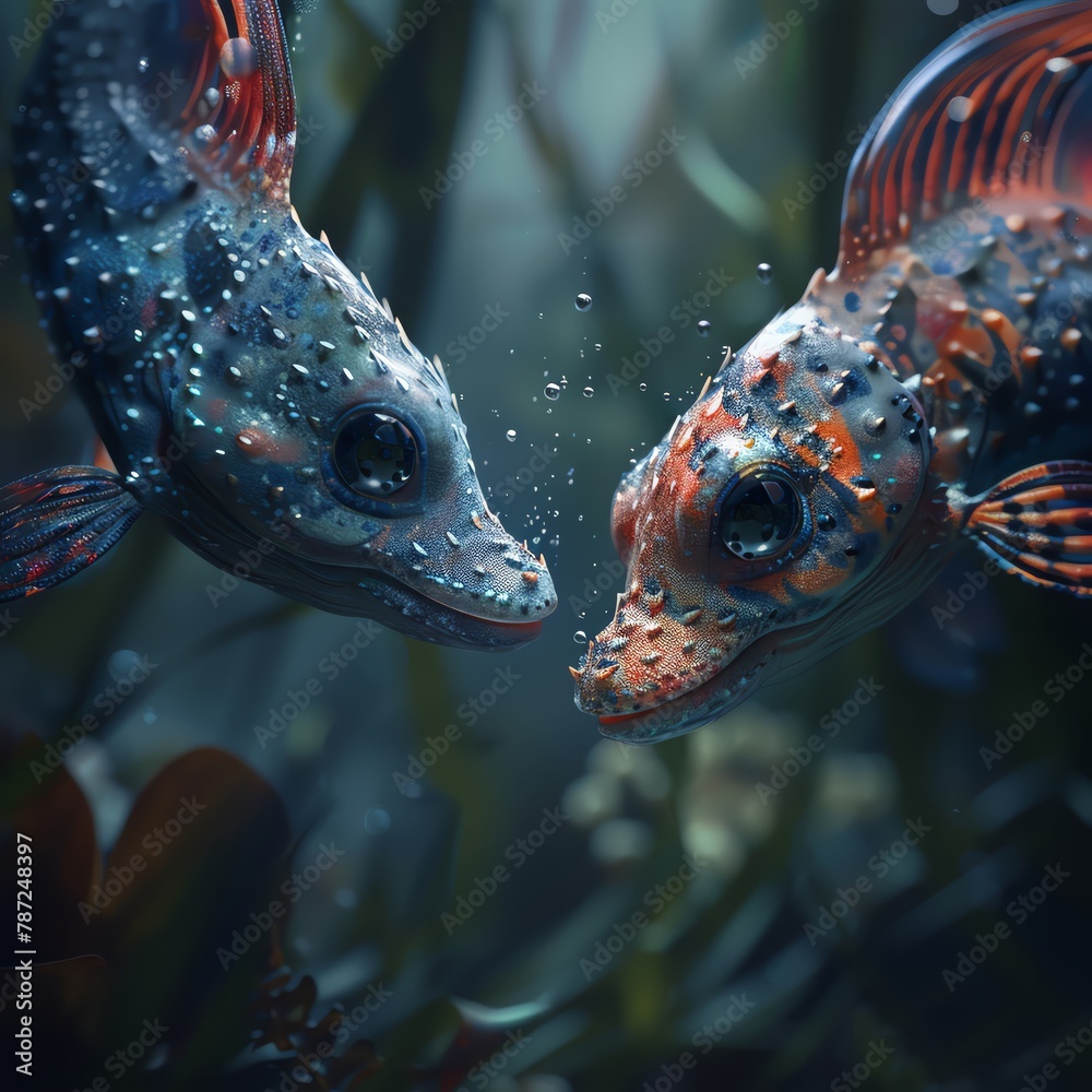 Capture the mystical connection between two deep-sea creatures in an ...