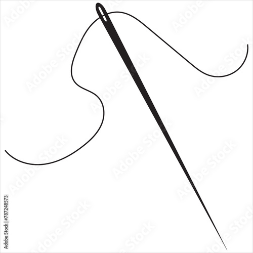 Needle and thread silhouette icon set vector illustration. Tailor logo with needle symbol and curvy thread collection. Tailor logo template, fashion icon element . isolated on white background. AI/EPS