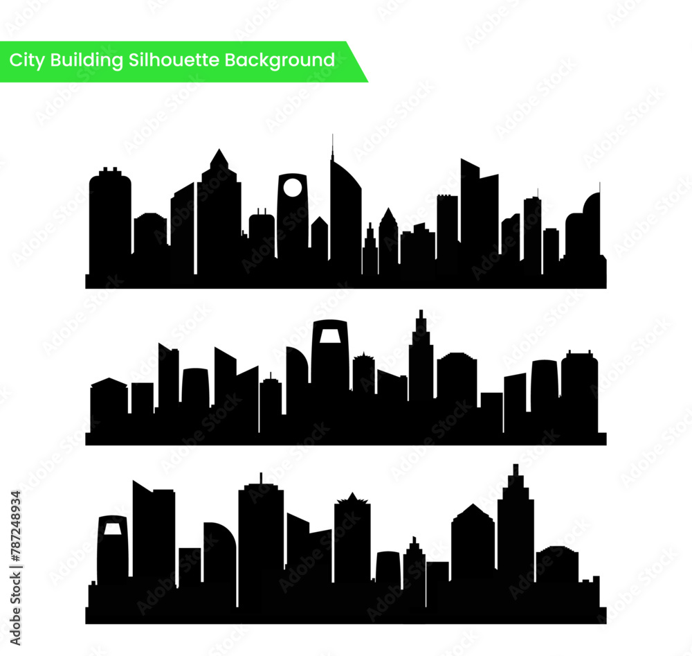 City skyline silhouette collection. urban life. Flat style vector illustration