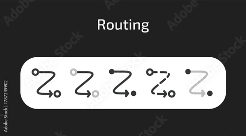 Routing icons in 5 different styles as vector	
