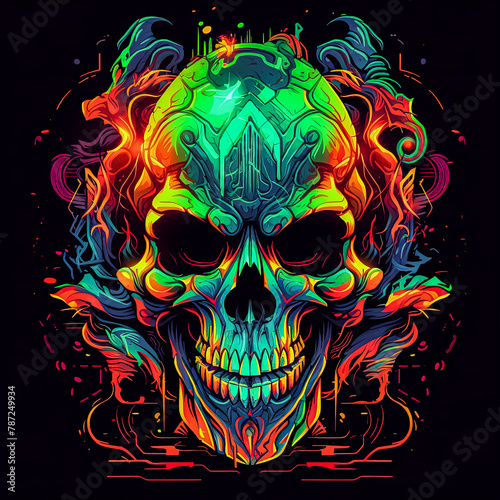 A neon skull with neon colors.