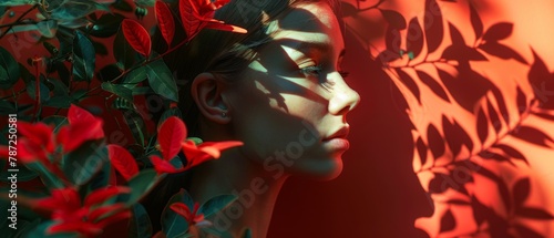 Shadowed Beauty in Nature - Floral Patterns and Silhouette - Emotional Portrait - Generative AI
