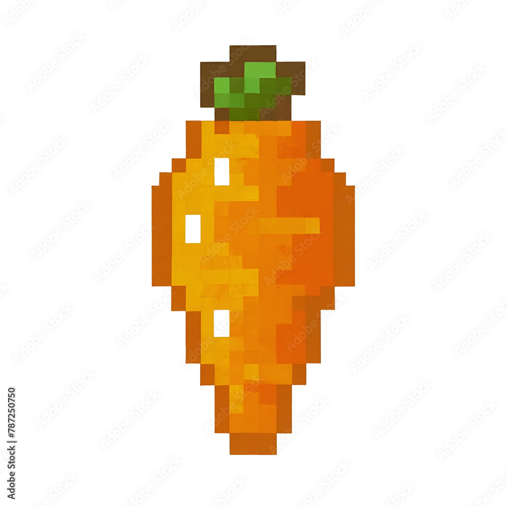 Illustration of 8-bits pixelate carrot for retro RPG gaming elements  