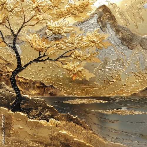 Close-up delight: A golden mountain and a tree displaying the beauty of Nature's magic in every detail