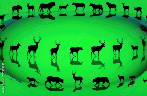 Biodiversity Day Animals on Green Background Planet Earth Deer With Antlers Silhouettes Of Wild Animals